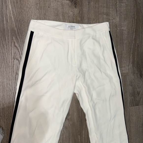 La Ligne White Wide Leg Pants with Black Side Stripes Size 2 - Picture 3 of 5